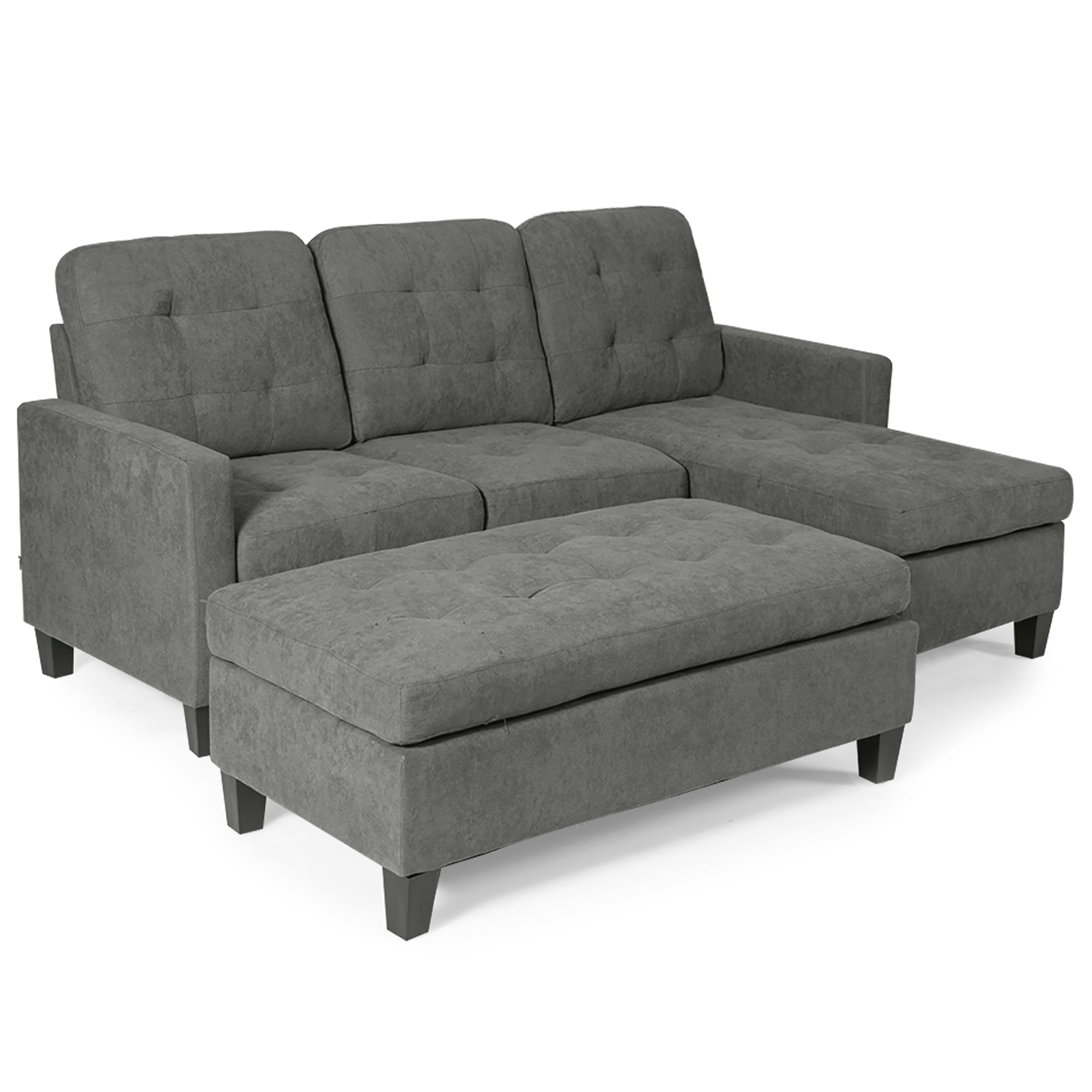 Costway Reversible Sectional Sofa Couch Lshaped Linen Sleeper w