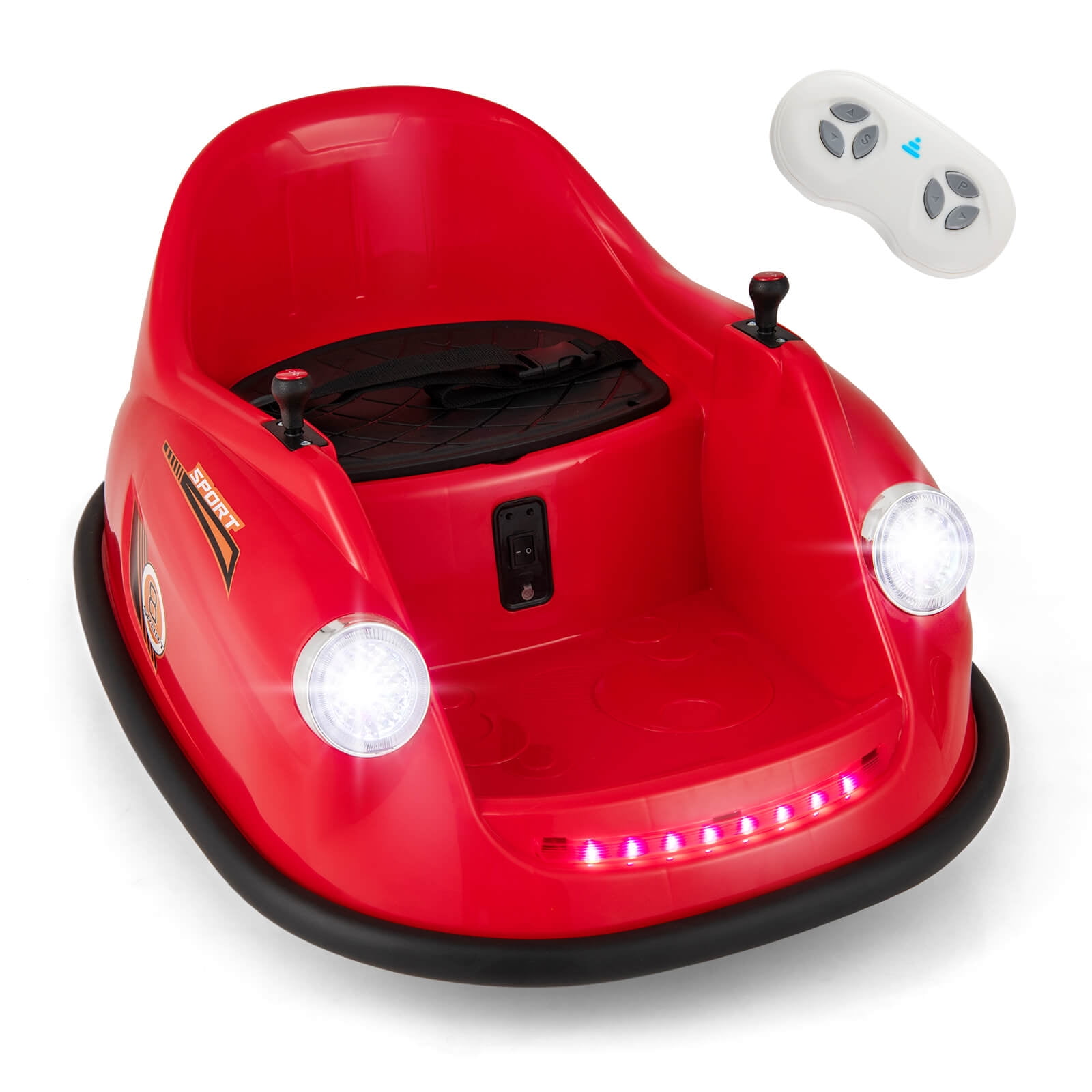 12V Electric Ride Kids Bumper Car w Remote Control 360 Degree Spin Push Rod Rocker Horse Function 3 Speeds Babies Toddlers Bumping Car Ride Toy Gift