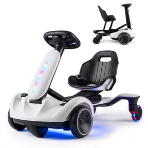Costway Ride on Drift Car for Kids, 2-In-1 Go Kart with Adjustable Seat, Sound, LED Lights White