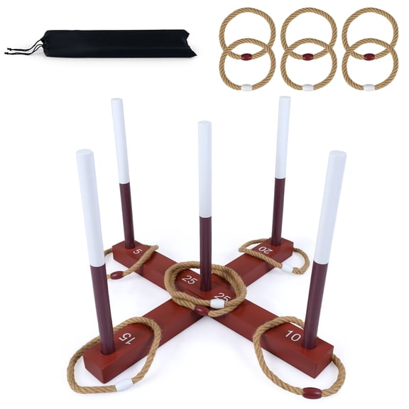 Costway Ring Toss Game for Adults,Outdoor Yard Game with 6 Rope Rings & Storage Bag