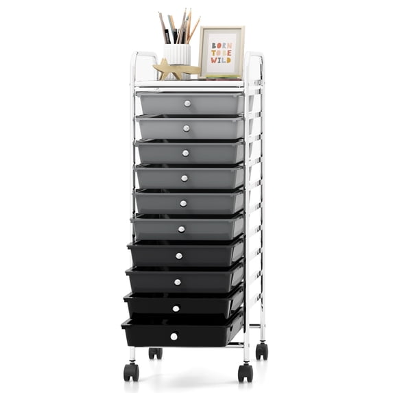 Costway Art & Craft Storage Carts with 10 Removable Drawers Mental Frame & 4 Wheels Gradient Black