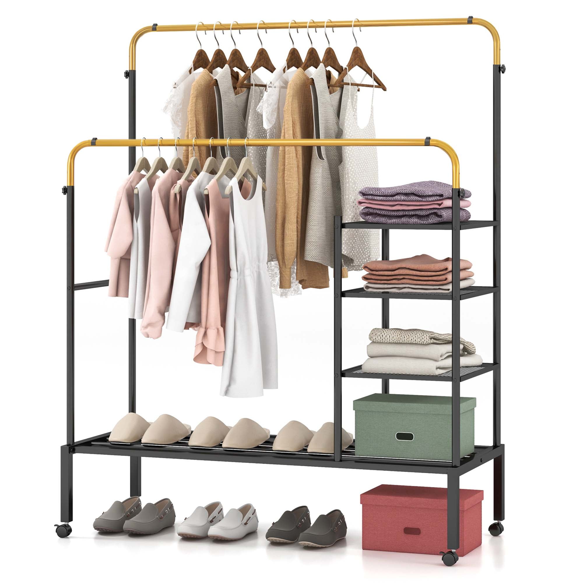 Costway Rolling Clothes Drying Rack Double Rods Garment Rack with