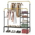 thumbnail image 1 of Costway Rolling Clothes Drying Rack Double Rods Garment Rack with Height Adjustables Gold, 1 of 10