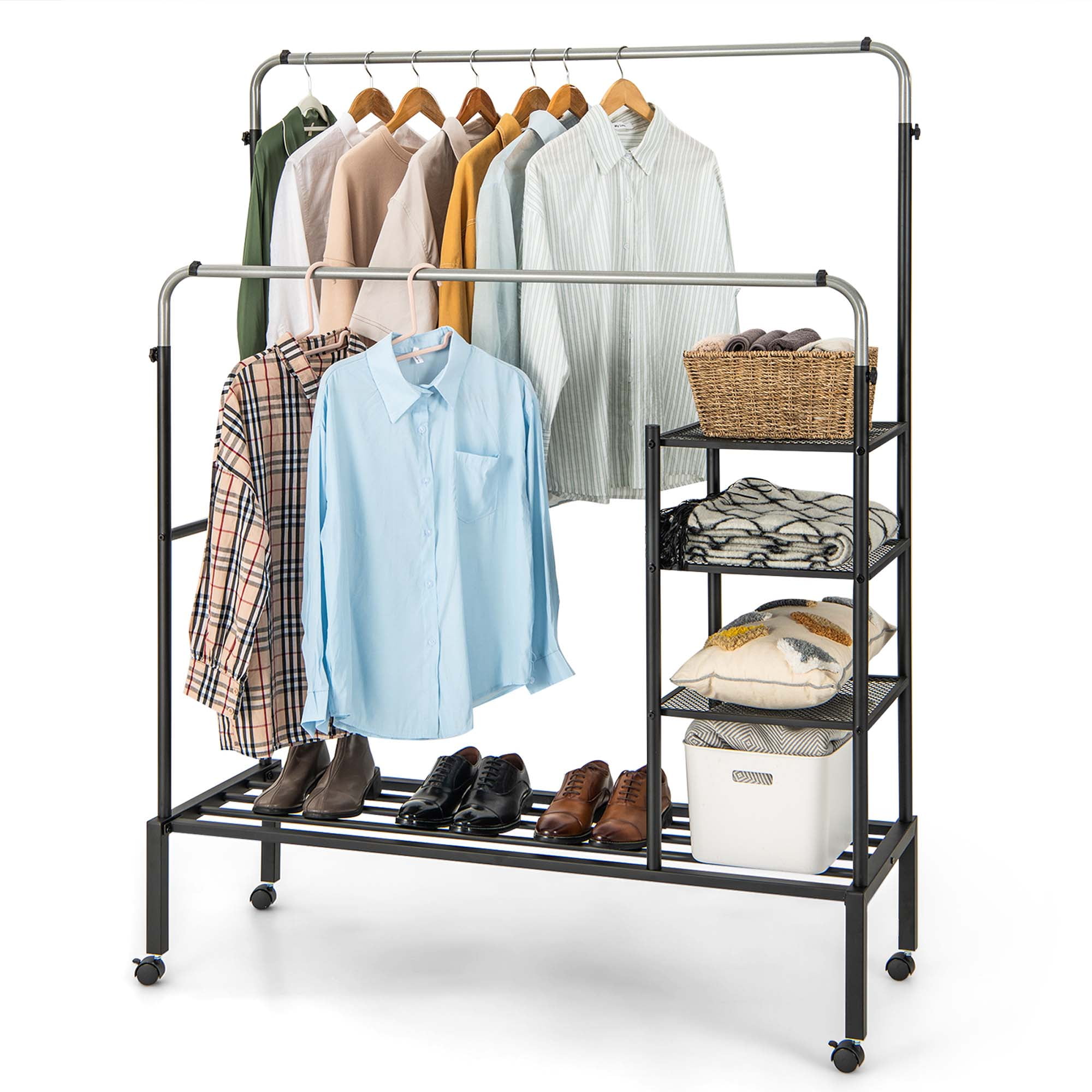 Costway Rolling Clothes Drying Rack Double Rods Garment Rack With