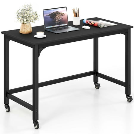 Costway 1 PCS Rolling Computer Desk Wood Top Metal Frame Laptop Table Study Workstation - Black