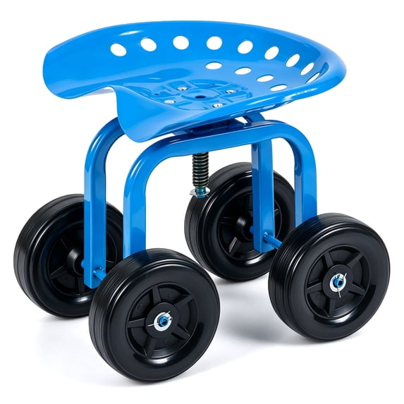 Costway Rolling Garden Cart Heavy Duty Workseat with 360° Swivel Seat & Adjustable Height Blue
