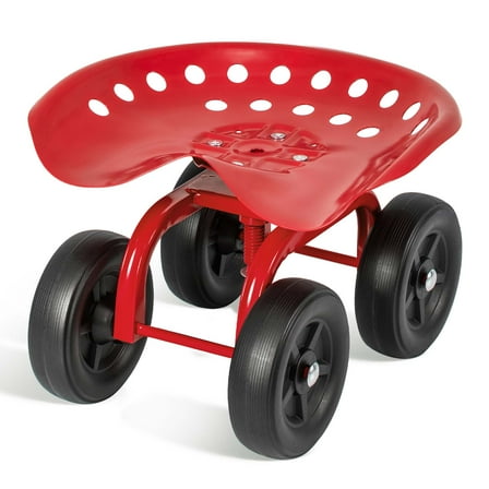 Costway Rolling Garden Cart Heavy Duty Workseat with 360° Swivel Seat & Adjustable Height Red