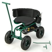 Costway Rolling Garden Cart Outdoor Gardening Workseat with Adjustable Height &Tool Storage
