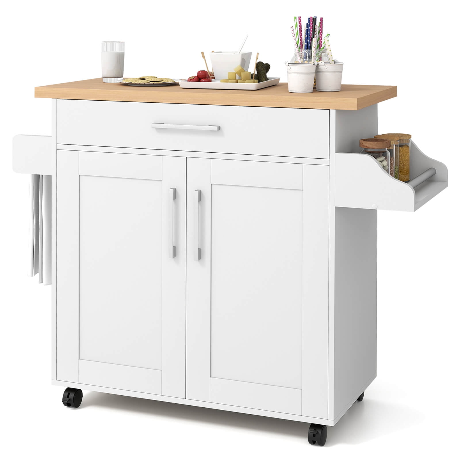 Costway Portable Rolling Kitchen Cart with Storage Cabinet