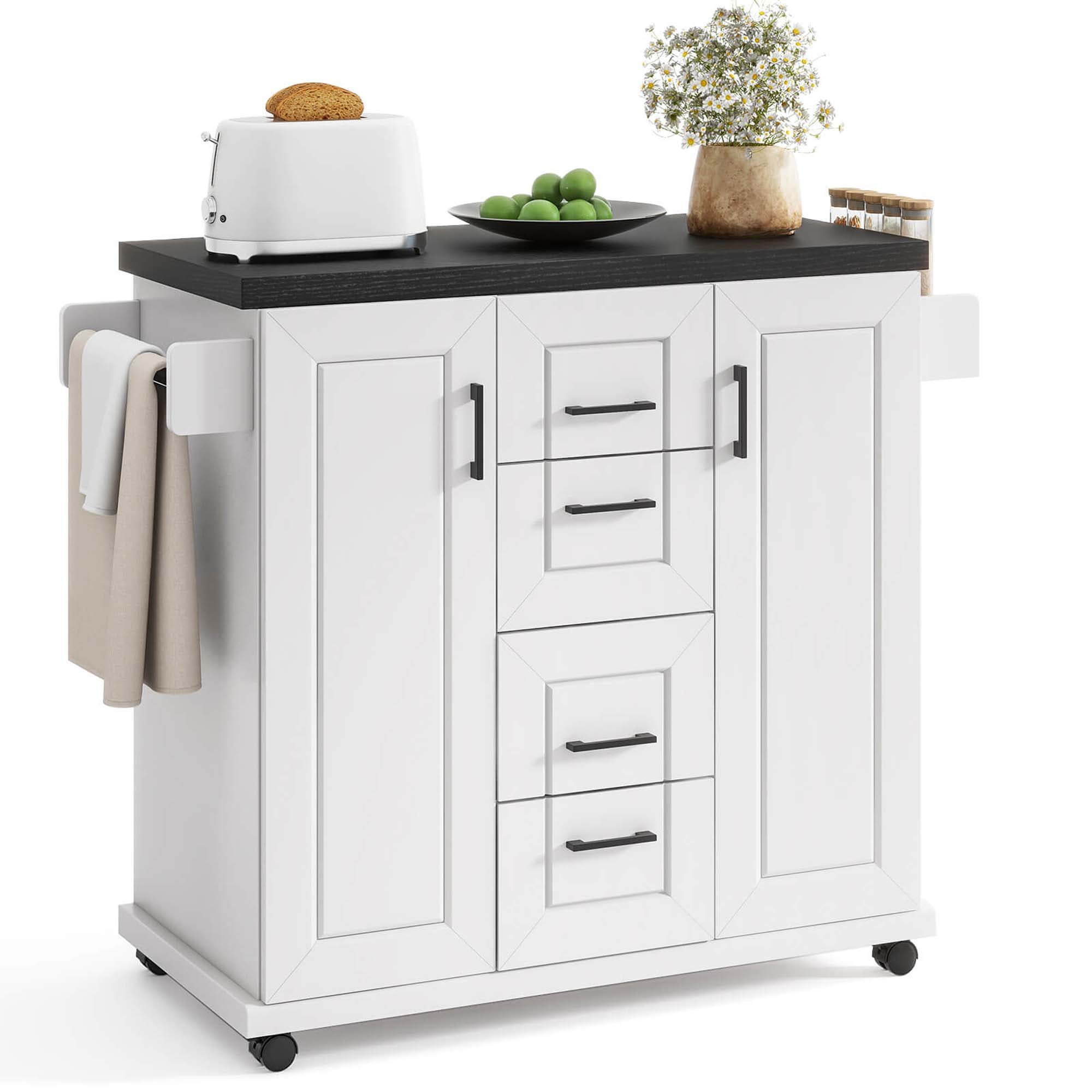 Costway Rolling Kitchen Island Cart on Wheels Mobile Serving Utility Trolley Cart