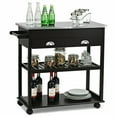 thumbnail image 1 of Costway Rolling Kitchen Island Trolley Cart Stainless Steel Flip Tabletop W/ Drawer Brown, 1 of 11