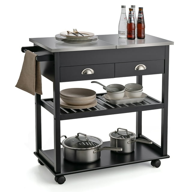 Costway Rolling Kitchen Island Trolley Cart Stainless Steel Flip