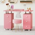 thumbnail image 1 of Costway Rolling Manicure Table Nail Desk with with 8 Lockable Wheels & Electric Dust Collector 3 Dust Bags Wrist Rest Pink, 1 of 9