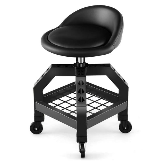 Costway Rolling Seat Mechanic Stool Chair with Tool Tray 4 Universal Wheels for Factory Black