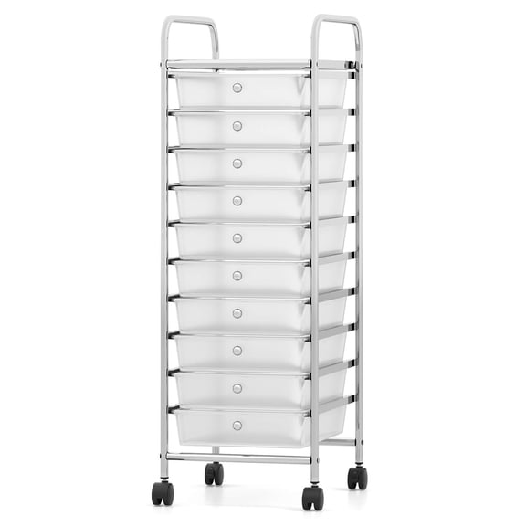 Costway Rolling Storage Cart with Chrome Plated Metal Frame & Lockable Universal Wheels Clear