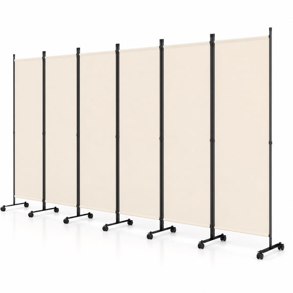 Costway Room Divider, 6-Panel Folding Privacy Screen with Lockable Rolling Wheels for Home Beige