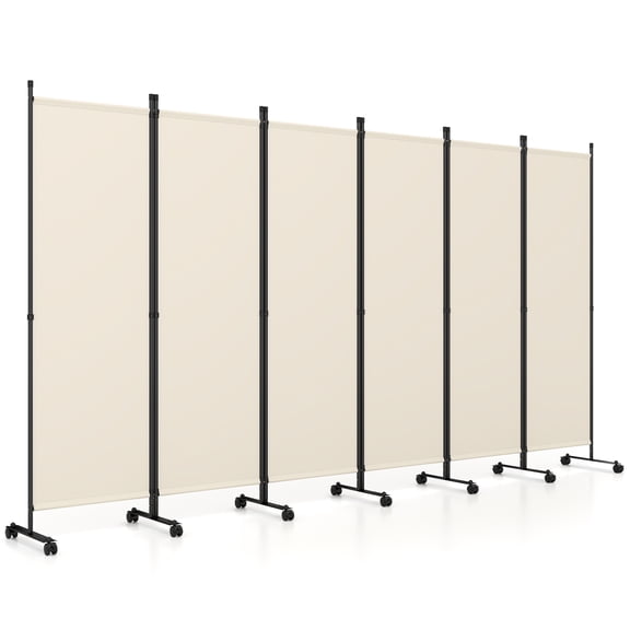 Costway Room Divider, 6-Panel Folding Privacy Screen with Lockable Rolling Wheels for Home Beige