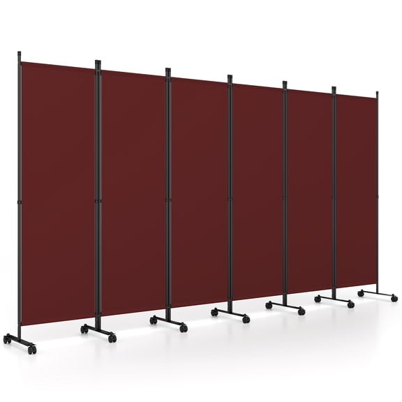 Costway Room Divider, 6-Panel Folding Privacy Screen with Lockable Rolling Wheels for Home Brown