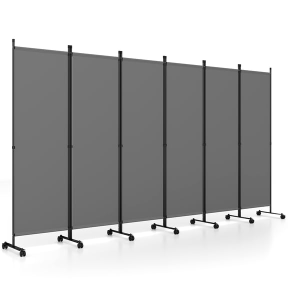 Costway Room Divider, 6-Panel Folding Privacy Screen with Lockable Rolling Wheels for Home Gray