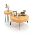 thumbnail image 1 of Costway Round Coffee Table Set of 2 End Table Natural Finish for Living Room Natural, 1 of 9