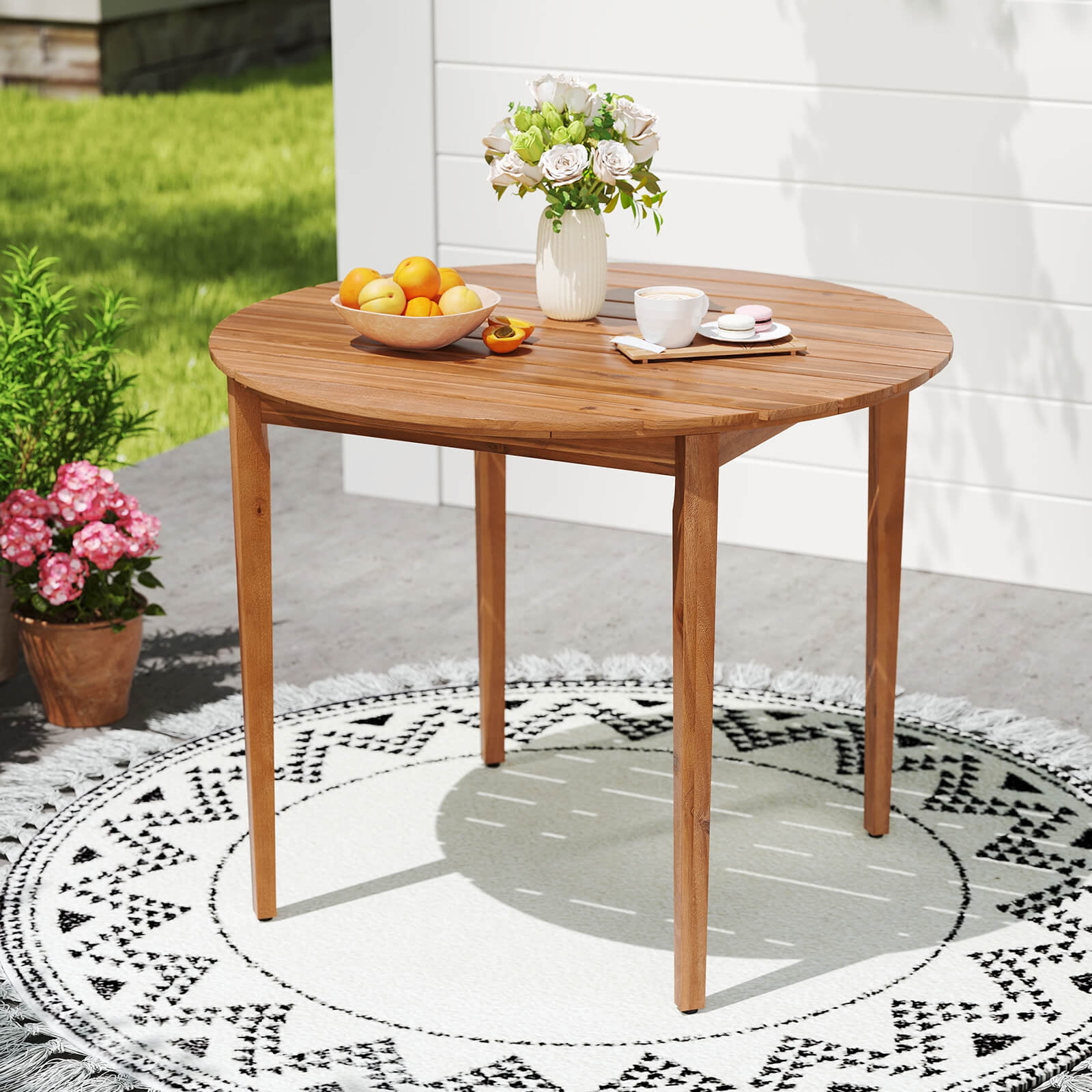 Costway Round Outdoor Dining Table for People 36 inch Acacia