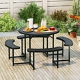 thumbnail image 1 of Costway Round Picnic Table Bench Set with 4 Benches Umbrella Hole All Weather Tabletop Black, 1 of 10