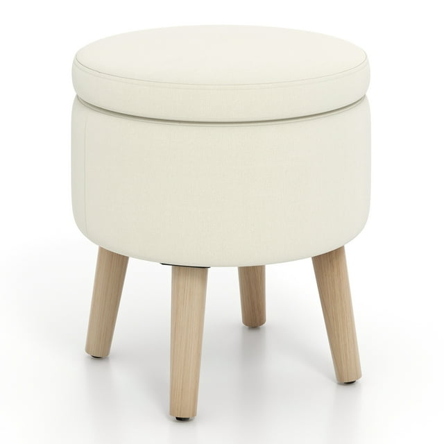 Costway Round Storage Ottoman Accent Storage Footstool with Tray for Living Room Bedroom Beige