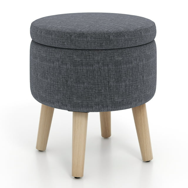 Costway Round Storage Ottoman Accent Storage Footstool with Tray for Living Room Bedroom Grey