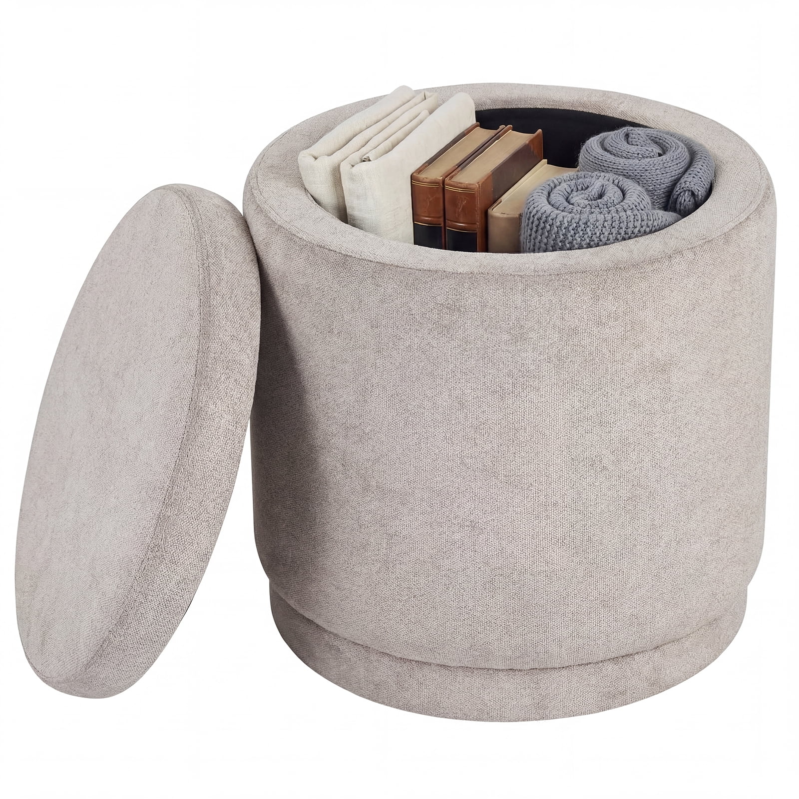 Costway Round Storage Ottoman Foot Rest with Removable Lid 400 LBS Weight Capacity for Home Beige
