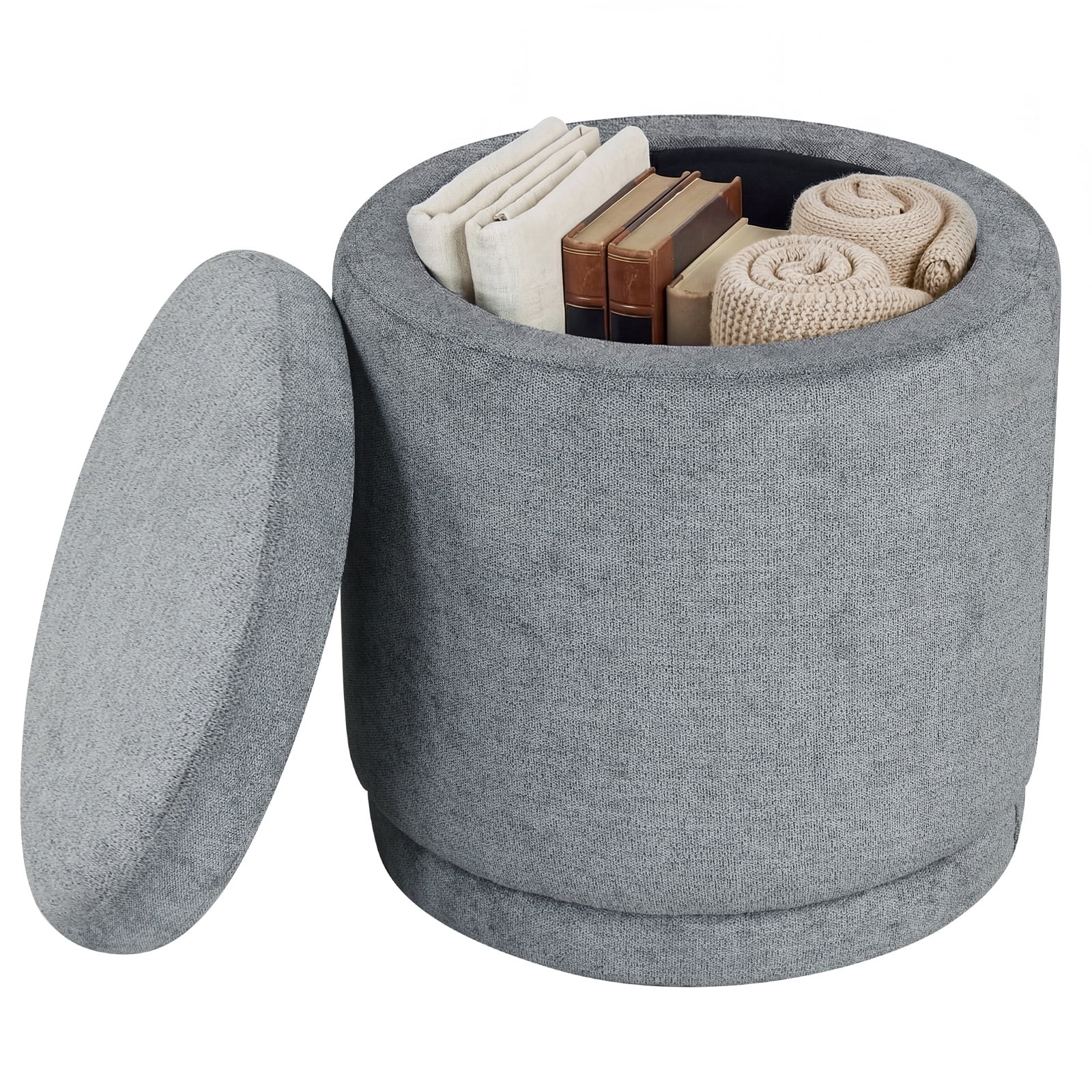 Costway Round Storage Ottoman Foot Rest with Removable Lid 400 LBS Weight Capacity for Home Gray