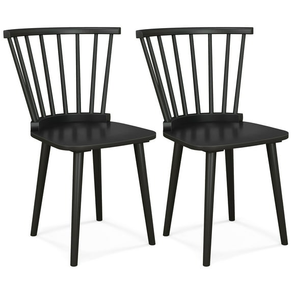 Costway Rubber Wood Windsor Dining Chairs Set of 2 with Spindle Back for Living Room Black