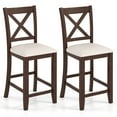 thumbnail image 1 of Costway Rubber Wooden Bar Stools Set of 2 with Footrest Comfortable Linen Cushion, 1 of 9