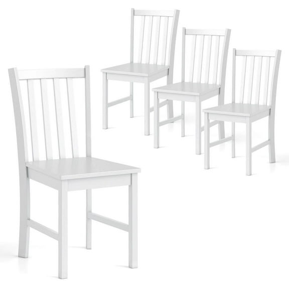 Costway Rustic Dining Chairs Set of 4 with Slat Tilt Backrest, Wide Seat, Rubber Wood Legs White