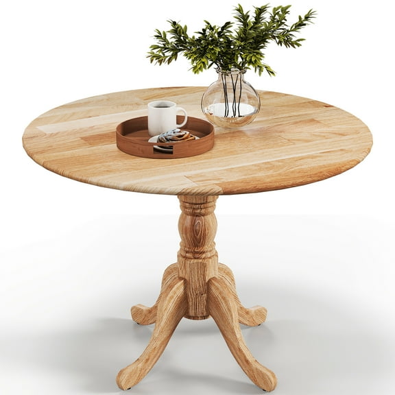 Costway Rustic Dining Table Wooden Dining Table with Round Tabletop & Curved Trestle Legs Natural