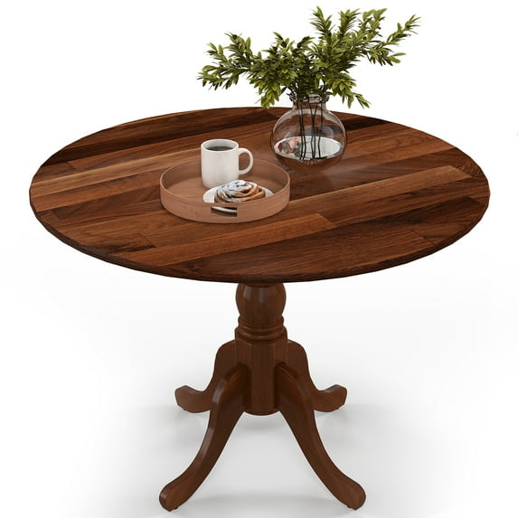 Costway Rustic Dining Table Wooden Dining Table with Round Tabletop & Curved Trestle Legs Walnut