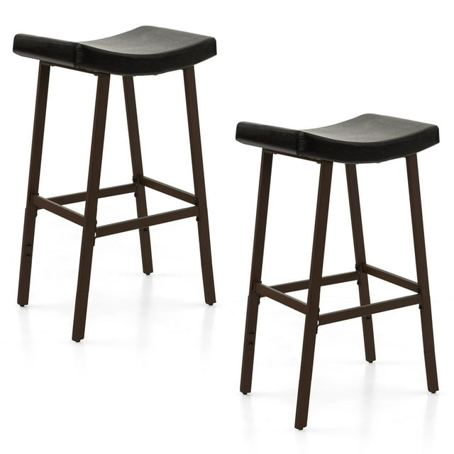 Costway Saddle Bar Stools Set of 2 Height Adjustable Upholstered Saddle