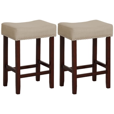 Costway Saddle Seat Backless Bar Stools, Beige (Set of 2)