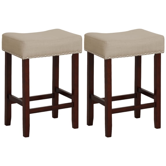 Costway Saddle Seat Backless Bar Stools, Beige (Set of 2)