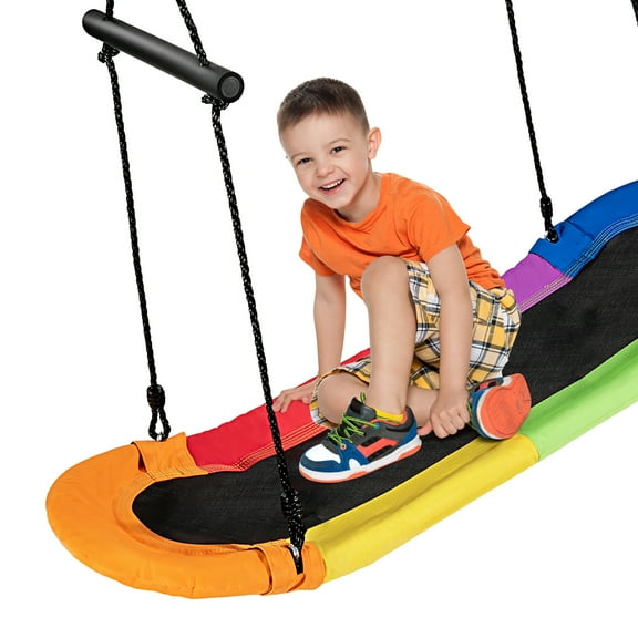 Costway Saucer Tree Swing Surf Kids Outdoor Adjustable Oval Platform w/ Handle Colorful