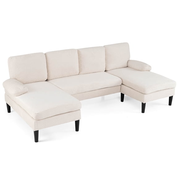Costway Sectional Couch, U-shaped Sofa with Double Chaise, Padded Pillow Armrests for Home Beige