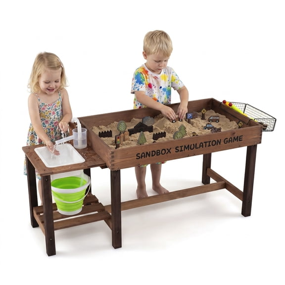 Costway Sensory Table with Water Pump & Sink,Toddler Activity Table with 33 Sand Table Toys