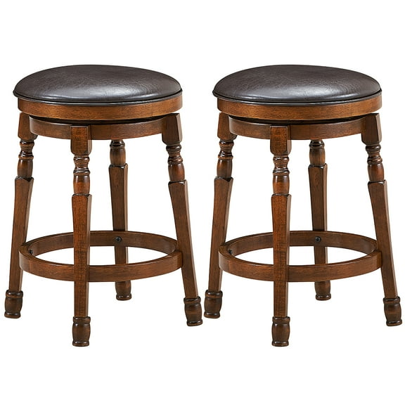 Costway Set of 2 24'' Swivel Bar Stool Leather Padded Dining Kitchen Pub Chair Backless