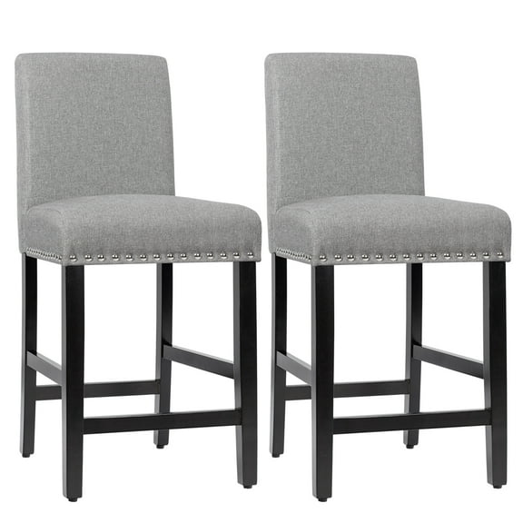 Costway Set of 2 25'' Kitchen Breakfast Chairs Nailhead Bar Stools Gray