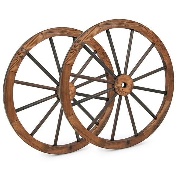 Costway Set of 2 30 In Decorative Vintage Wood Garden Wagon Wheel w/Steel Rim Wall Decor