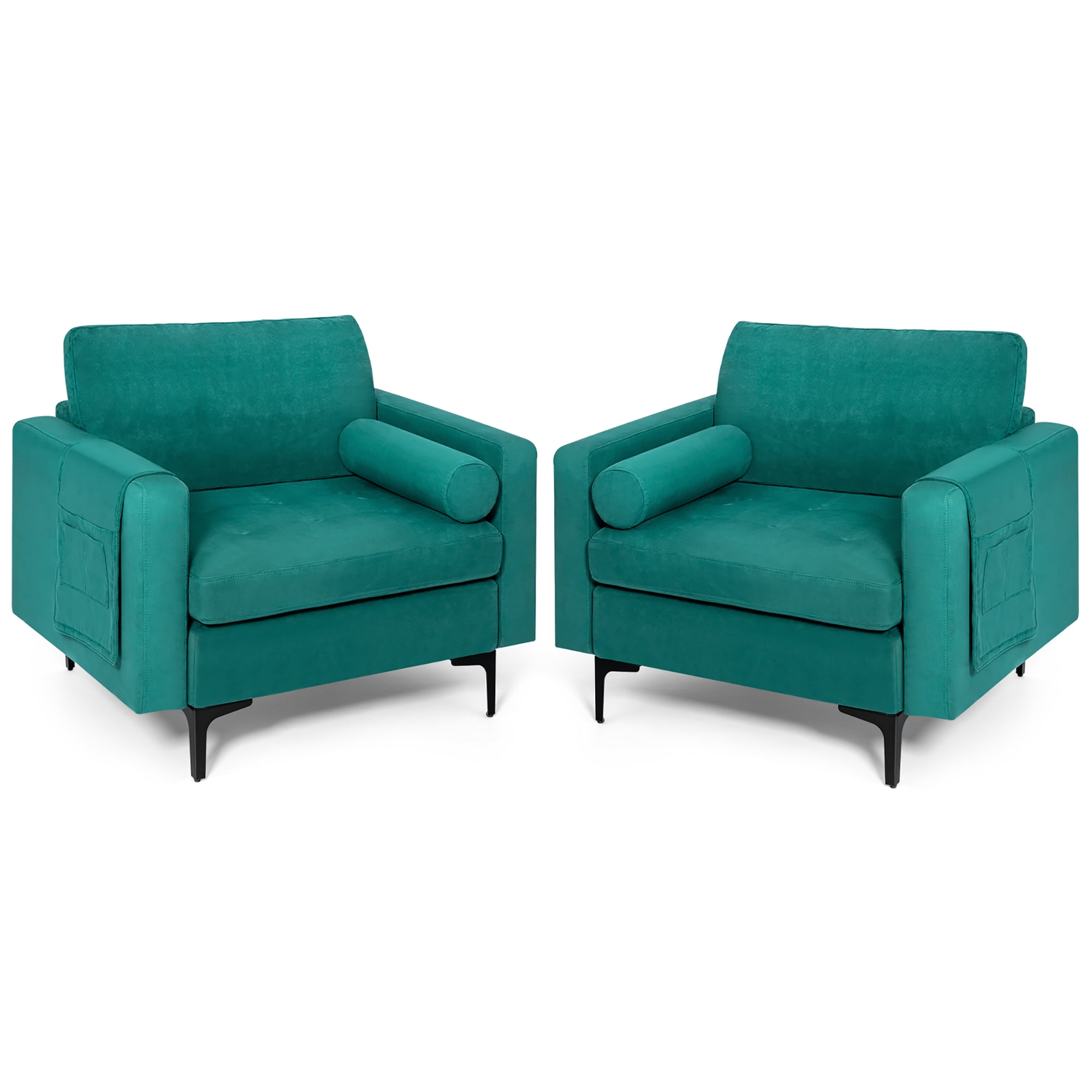 Costway Set of 2 Accent Armchair Single Sofa w/ Bolster Side Storage