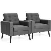 Costway Set of 2 Accent Armchairs Upholstered Single Sofa Chairs w/ 2-Side Pockets Grey