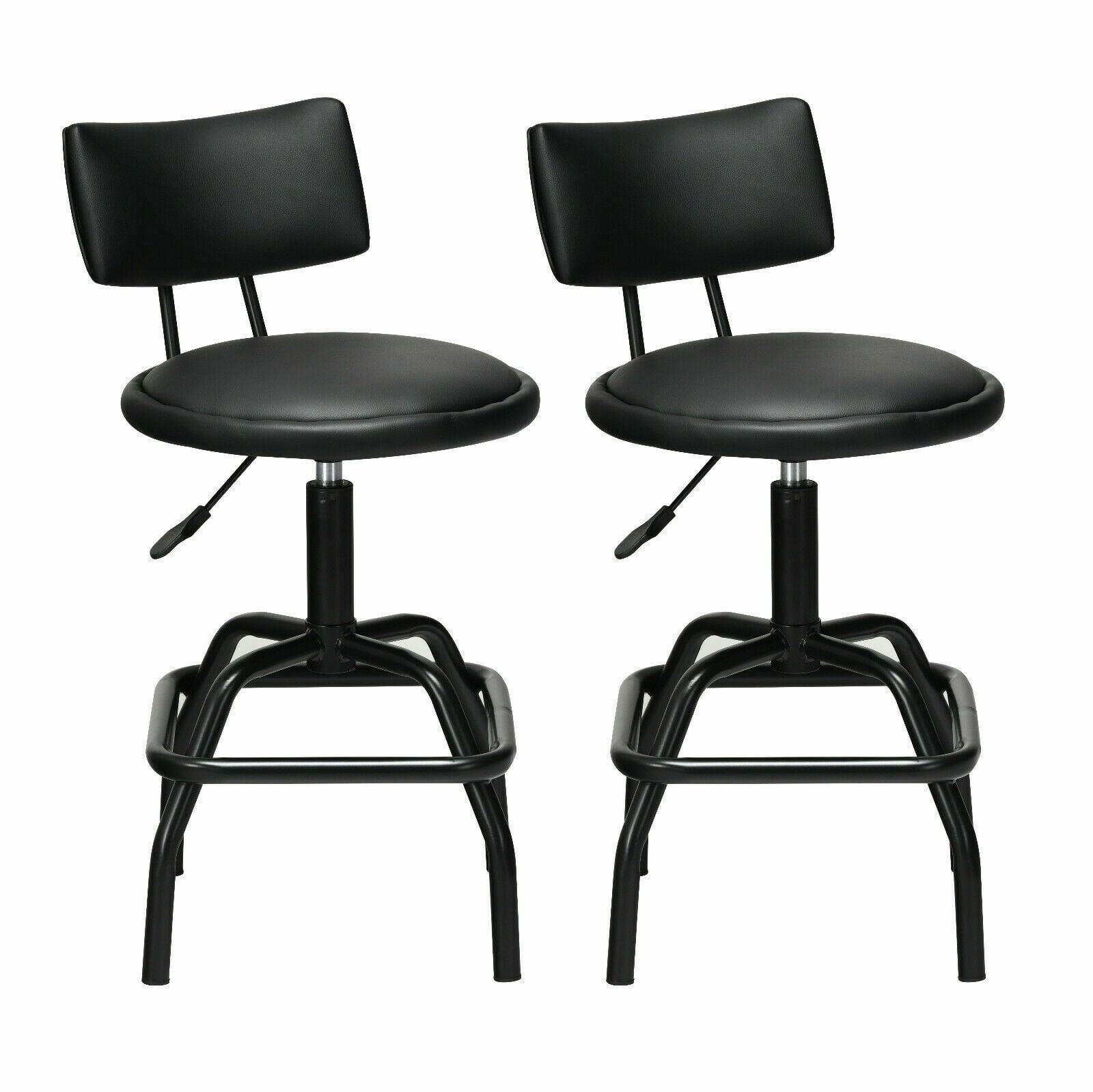Black Adjustable Swivel Metal and Leather Bar Stools Set