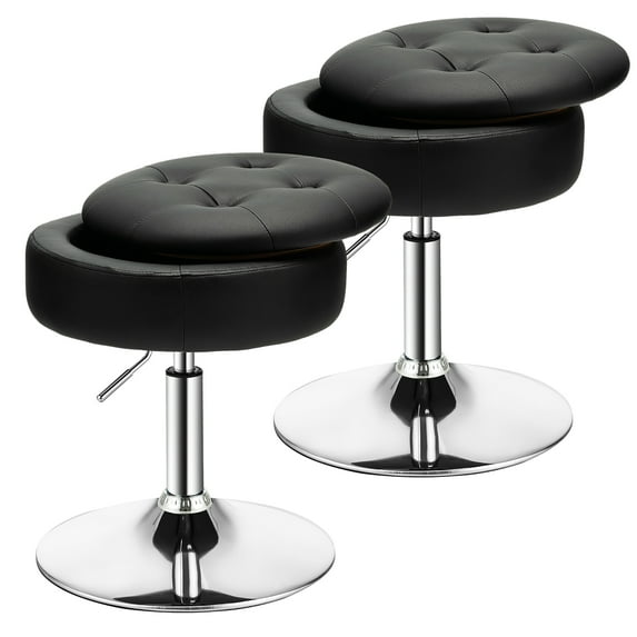 Costway Set of 2 Adjustable Vanity Stool 360° Swivel Storage Makeup Chair with Tray Black