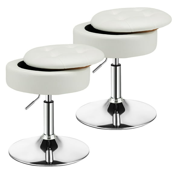 Costway Set of 2 Adjustable Vanity Stool 360° Swivel Storage Makeup Chair with  Tray White