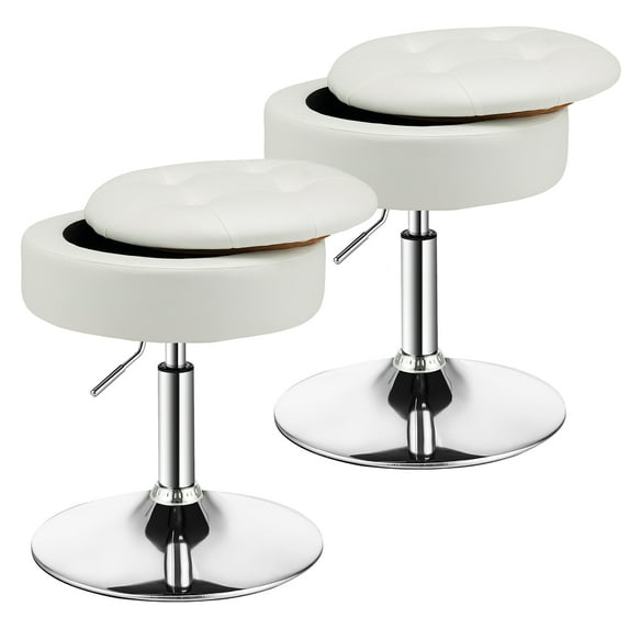 Costway Set of 2 Adjustable Vanity Stool 360° Swivel Storage Makeup Chair with Tray White